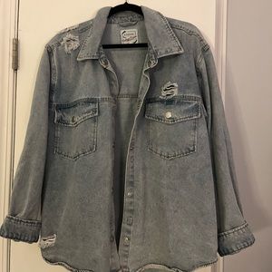 Oversized distressed vintage denim jacket